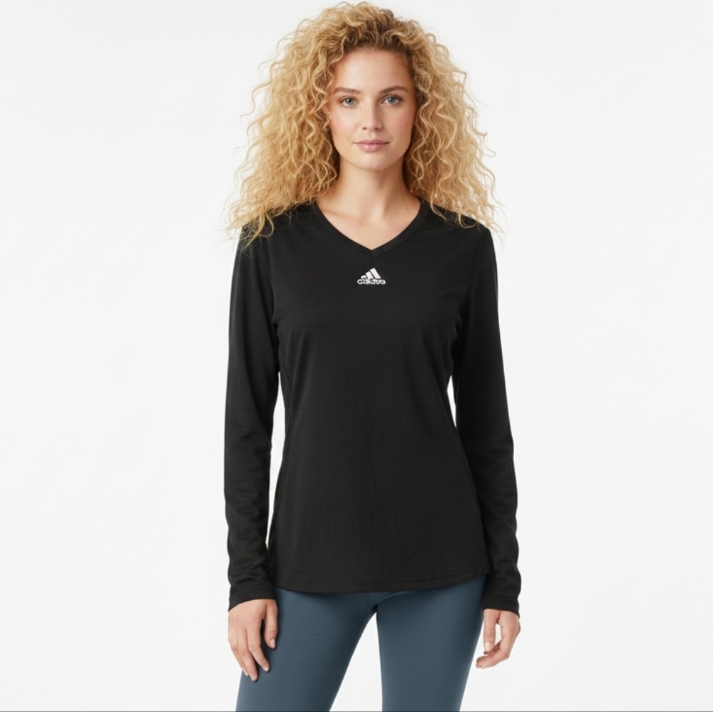 Adidas Climalite Black V-Neck Long Sleeve Athletic Top Size Large